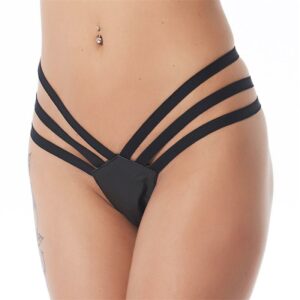 Tanga Cuero Negro Talla Única 10 Liga con Aro en Forma de Corazón y Volantes Cuero Vegano Talla Única - Erotiks | Tienda erótica online